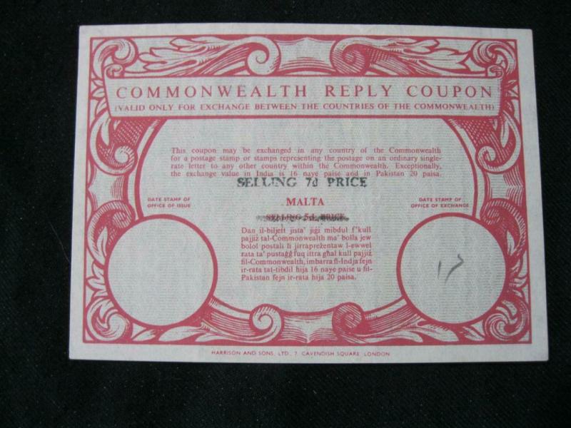 MALTA COMMONWEALTH REPLY COUPON USED