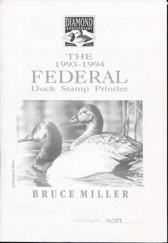 1993-1994 60th Federal Duck Stamp Printlet Limited and Signed by Bruce Miller