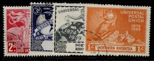 NORTHERN RHODESIA GVI SG50-53, anniversary of UPU set, FINE USED. Cat £11. 