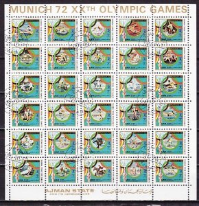 Ajman, Mi cat. 1605-1634 A. Munich Summer Olympics sheet of 30. Canceled. ^