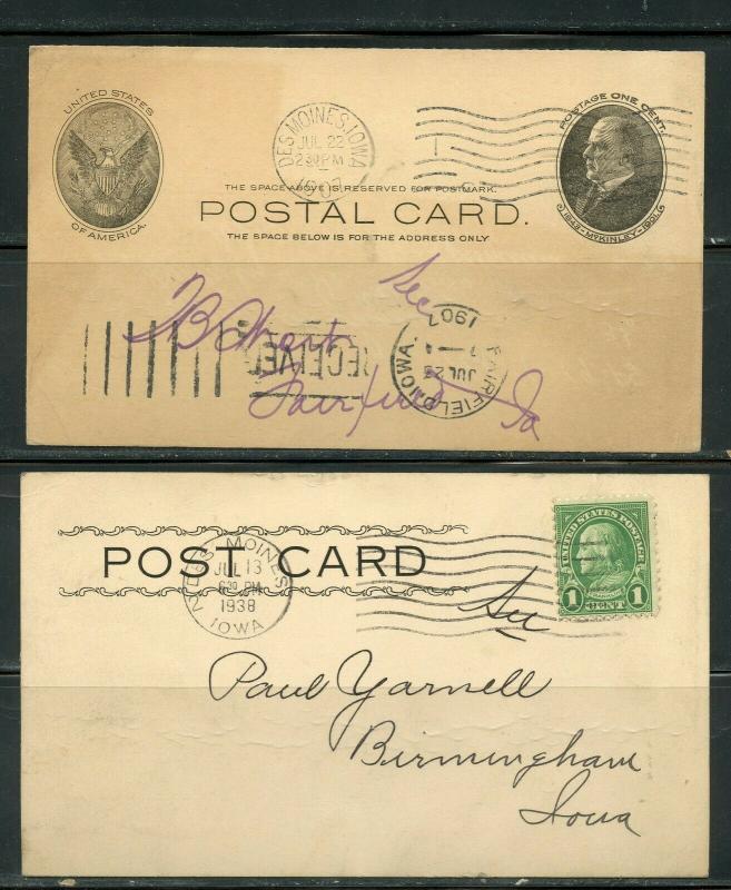 US POSTAL HISTORY OF IOWA LOT OF 17 POSTCARD & PPC MINT/USED 1895-1942 AS SHOWN 