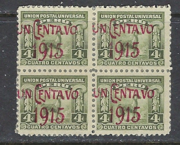 Peru 192 MH 1915 surcharge block of 4 (ap7313)