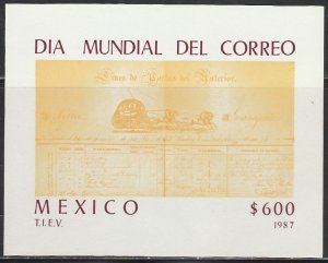 MEXICO 1526, WORLD POST DAY, SOUVENIR SHEET. MINT, NH. VF.