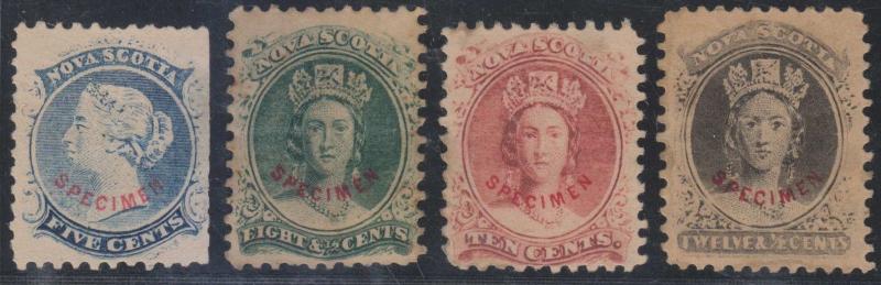 CANADA NOVA SCOTIA 1860-63 Sc 10-13 TOP VALUES FORGERIES WITH SPECIMEN OVPTS