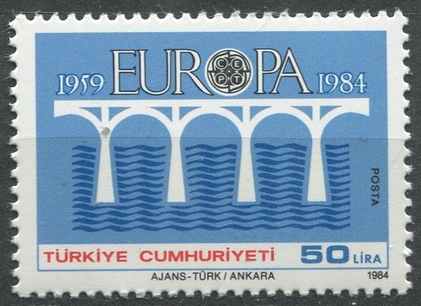 Turkey Sc#2275 MNH, 50L bl & multi, Europa (C.E.P.T.) 1984 - Bridge-25th Anni...