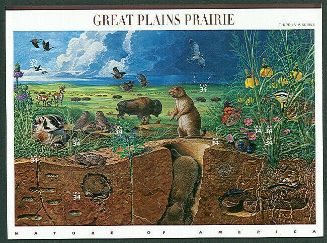 US #3506, 34¢ Great Plains Prairie, Sheet of 10, self adhesive