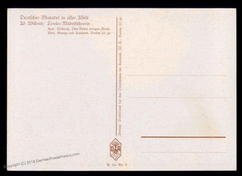 3rd Reich Germany VDA Willrich Propaganda Card 94038