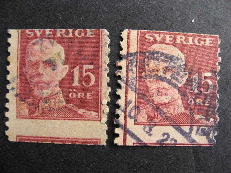 Sweden Sc 140 two used stamps both with shifted impression errors