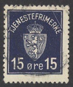 Norway Sc# O3 Used 1926 15o official Coat of Arms