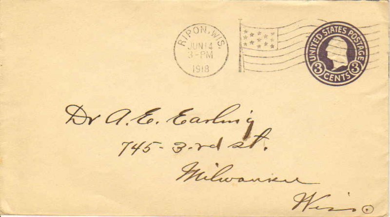 United States Wisconsin Ripon, Wis. 1918 American Flag Type A14(1)  Postal St...