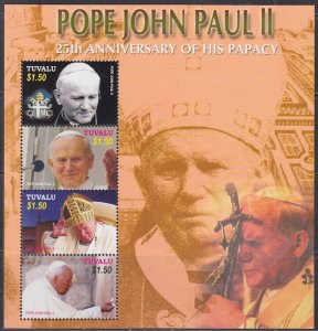 TUVALU Sc# 957a-d MNH SHEET 6 DIFF  25th ANN of ELECTION of JOHN PAUL II as POPE