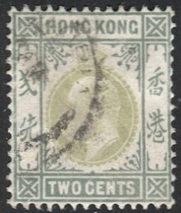 HONG KONG 1903 2c KE Sc 72, Used VF, light cancel