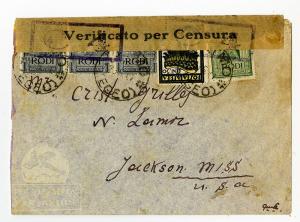 Rhodes WWII 1941 Rare Fascist Italian Censor Tape on Cover