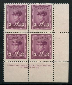 ?#252 War issue Plate block #32 LR VF MNH Cat $7.50 Canada mint