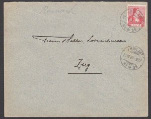 SWITZERLAND 1909 cover AMBULANT cds -  to ZUG...............................Q598