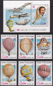Sc# 2576 / 2582 Cuba 1983 1st manned balloon flight set w/ S/S MNH CV: $9.80