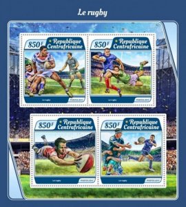 Central Africa - 2017 Sport of Rugby - 4 Stamp Sheet - CA17504a