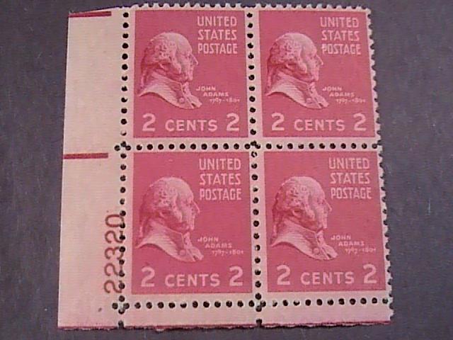 U.S.# 806-MINT/NEVER HINGED---LL- PLATE # BLOCK 4-PREXIE SERIES-1938(#a)