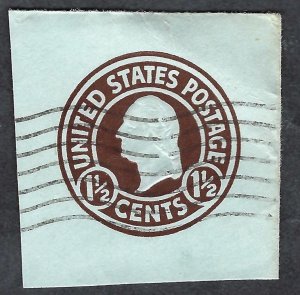 United States #U483 1 1/2¢ Washington (1916). Brown on blue. Die 1. Used
