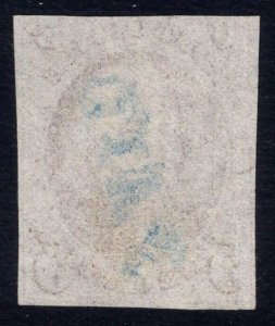 US STAMPS # 1 IMPERF BLUE PAID CANCEL USED CAT. $500 LOT #23350