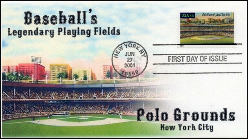 AO-3514, 2001, Baseballs Legendary Playing Fields , Polo Grounds, Add On Cachet,