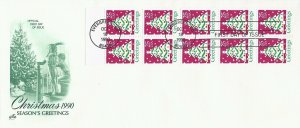 2516a  25c  SEASON'S GREETINGS 1990 BOOKLET PANE OF 10  - #10 Size FDC