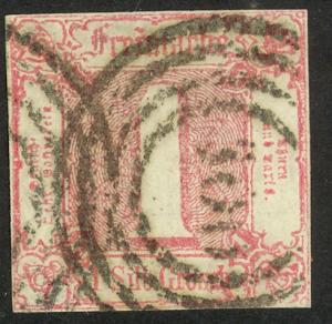 GERMAN STATES / THURN AND TAXIS 1862-63 1sgr Imperf. Sc 18 VFU