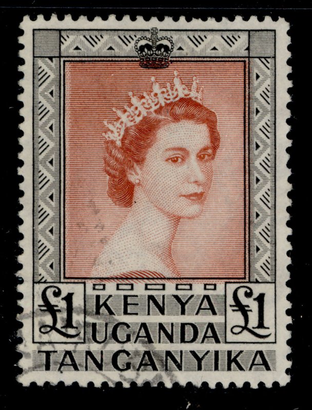 KENYA UGANDA TANGANYIKA QEII SG180, £1 brown-red and black, FINE USED. Cat £22.