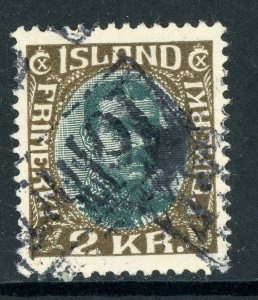 Iceland 1920 Christian X 2Kr Olive Brn & Myr Grn Scott # 127 VFU D364