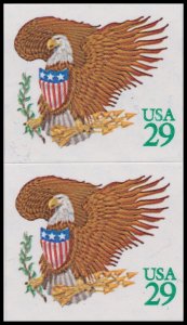 US 2596 Eagle & Shield green 29c vert pair MNH 1992