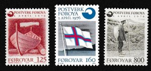 Faroe Is. Boat Flag Inauguration of Post Office 3v 1976 MNH SC#21-23