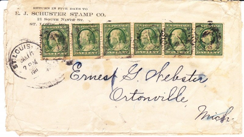 MOstamps - Rare US #387 Used Coil Strip of 6 w/LP on Cover - Lot # MO-3900