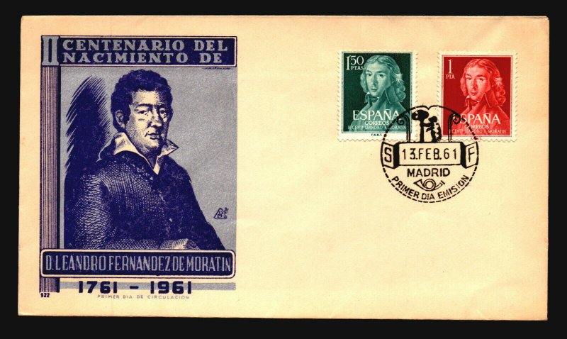 Spain 1961 De Moratin Series FDC - L1174