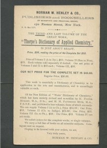 1893 NY Norman Henley & Co Publishers & Book Sellers Of Chemistry Books Etc