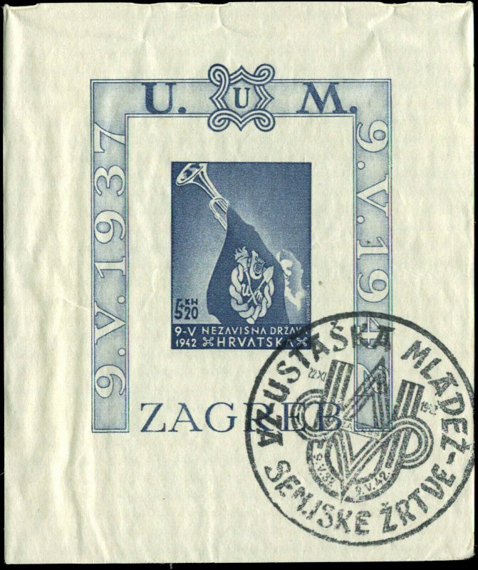 Croatia Scott #B24 Souvenir Sheet Used with First Day Cancel
