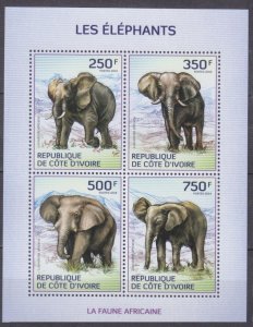 2014 Ivory Coast Cote d'Ivoire 1609-1612KL Fauna - Elephants  8,50 €