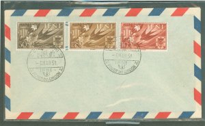 Ifni B33-B35 1958 Birds/Natural disaster relief; airmail cover (unaddressed) surtax to aid victims of Valencia Flood (Oct. 1957)