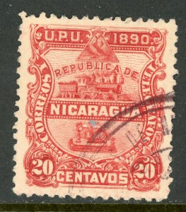 Nicaragua 1890 Locomotive Train 20¢ Red Scott #24 VFU Z440 ⭐