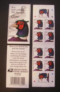 BK242A, Scott 3051, 3051A, 20c Pheasant, complete booklet of 10, MNH Beauty