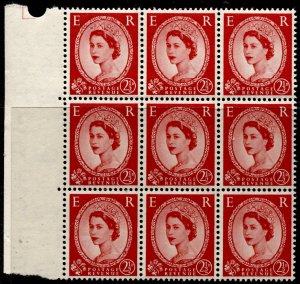 Great Britain #296 QEII Definitive Issue Block of 9 Wmk.298 MNH