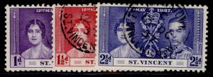 ST. VINCENT GVI SG146-148, 1937 CORONATION set, FINE USED.