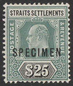 STRAITS SETTLEMENTS 1904 KEVII $25, wmk mult crown, SPECIMEN. normal cat £3500.