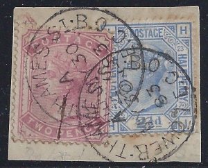 1880-81 GREAT BRITAIN - No. 62+70 USED ON FRAGMENT