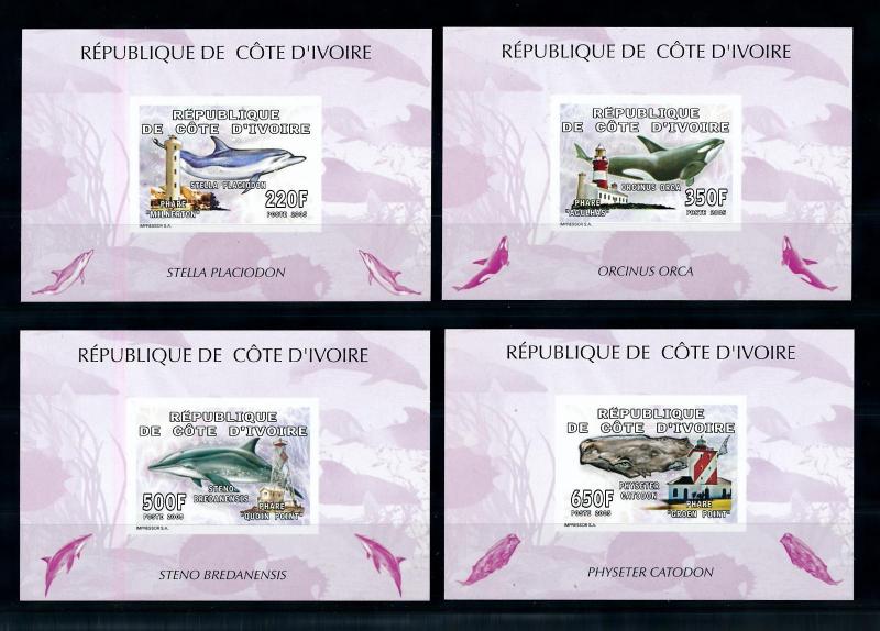 [75709] Ivory Coast 2005 Marine Life Whales Lighthouses 4 Imperf. Sheets MNH