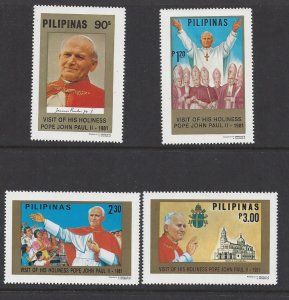 Philippines #1507-11 MNH set c/w ss, visit of Pope John Paul II, issued 1981