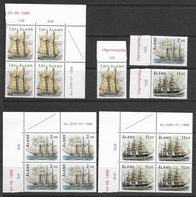 Aland 31-3 MNH set in corner blk and single, vf see desc. 2020 CV $82.50