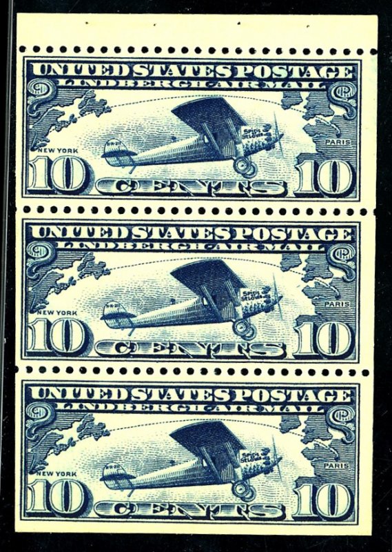 U.S. #C10a MINT BOOKLET PANE OF 3 OG LH