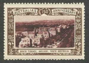 North Terrace, Adelaide, South Australia, Australia, 1938 Poster Stamp, N.H.