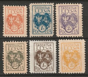 Central Lithuania 1920 Sc 1-6 set perf MLH*/MNG