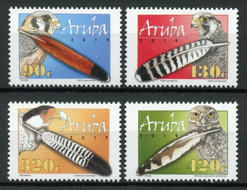 Aruba Birds of Prey on Stamps 2019 MNH Feathers Owls Falcons 4v Set